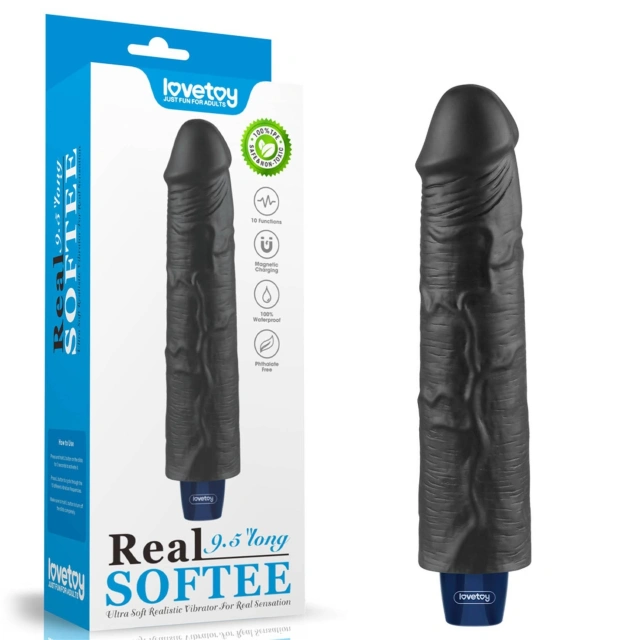 Dildo z Przyssawką Żelowy REAL Softee Rechargeable TPE Dildo(black | 100% ORYGINAŁ| DYSKRETNA PRZESYŁKA